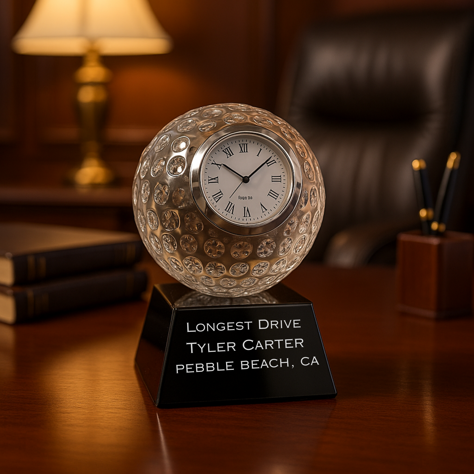 Personalized Crystal Golf Ball Clock Trophy for Golf Tournament Winners