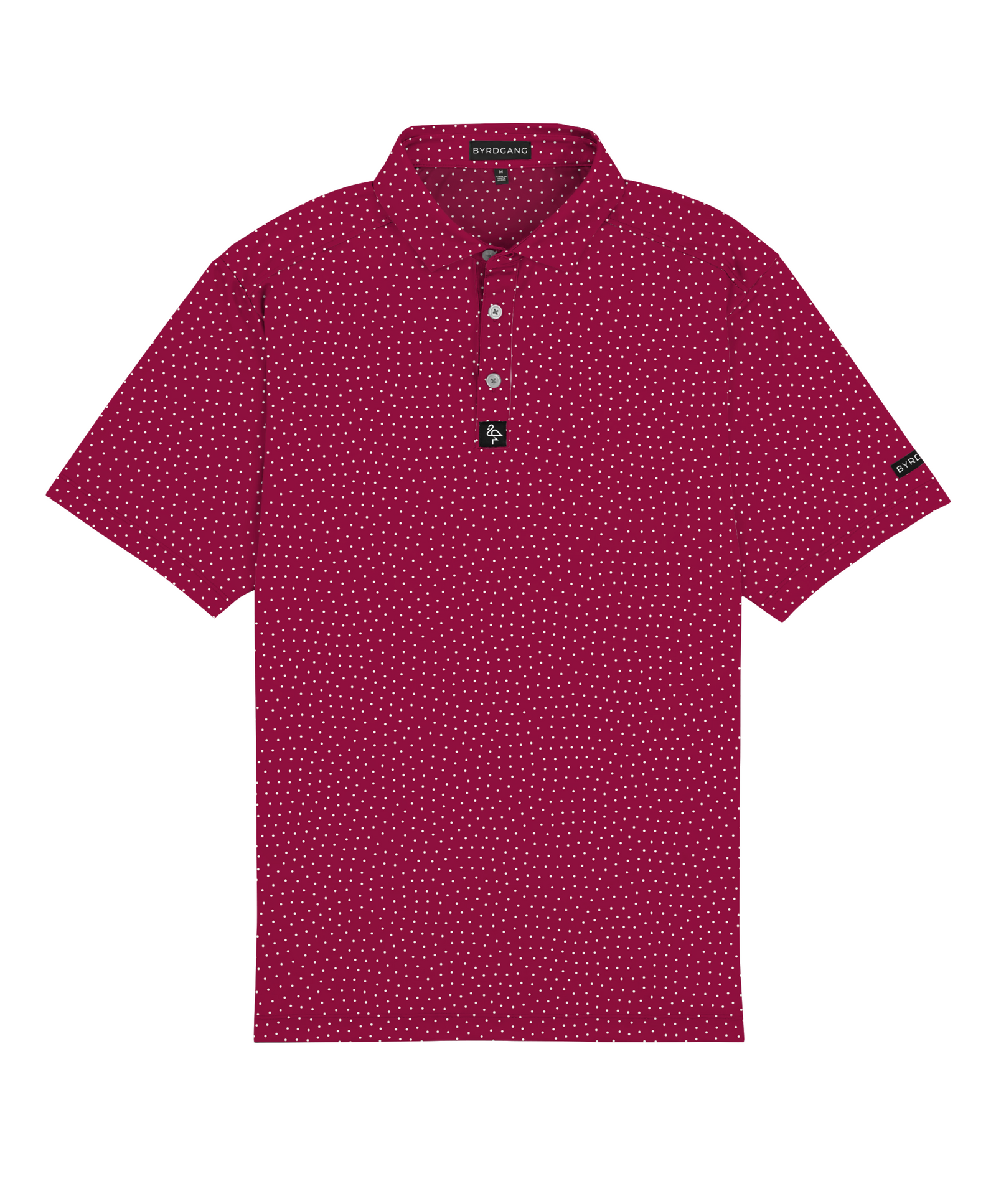 Men’s red polo with white polka dots – playful retro print with stretch, moisture-wicking, and wrinkle-resistant performance