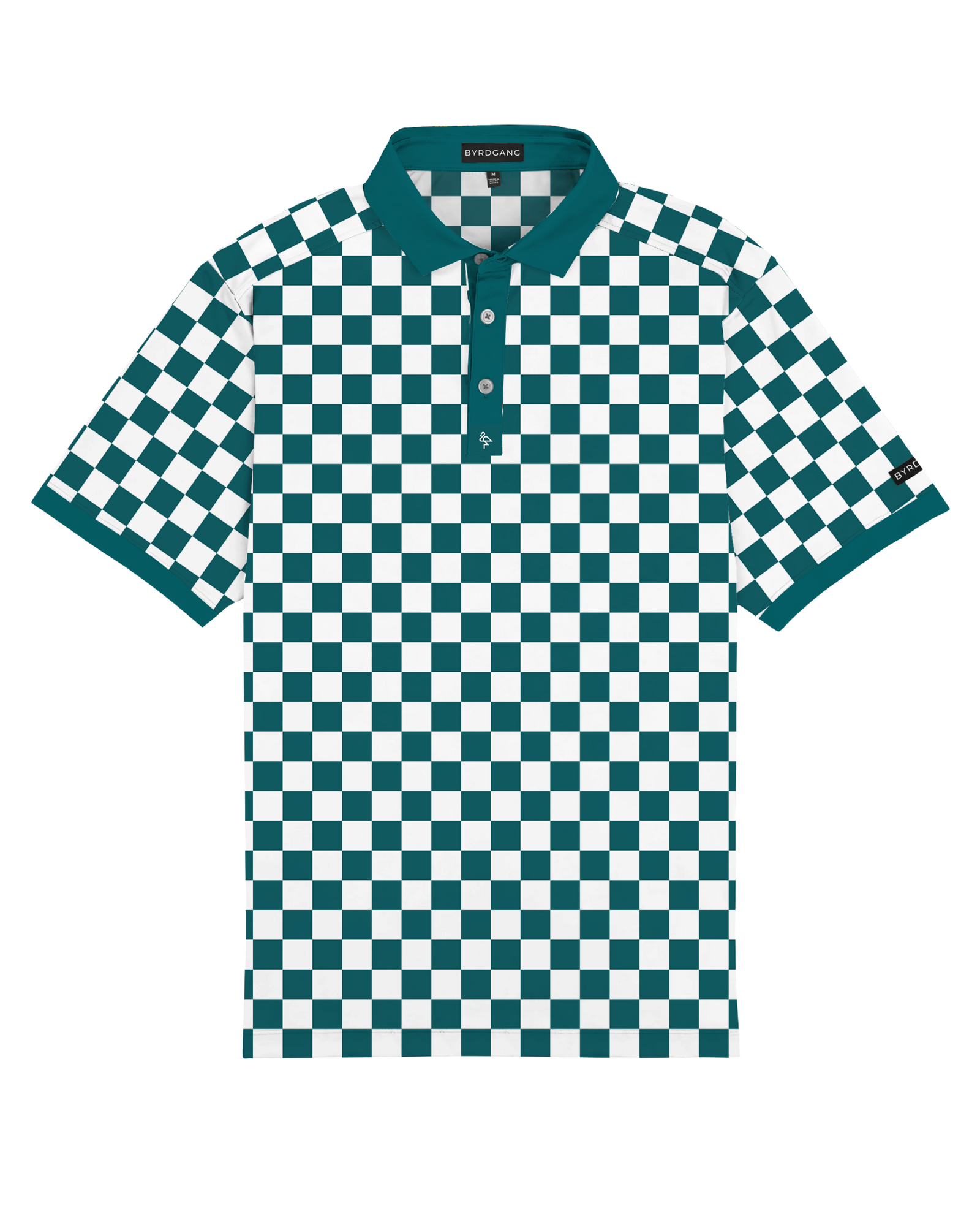 Men’s green and white checkered polo – micro-check design with stretch, breathability, and a modern athletic fit.