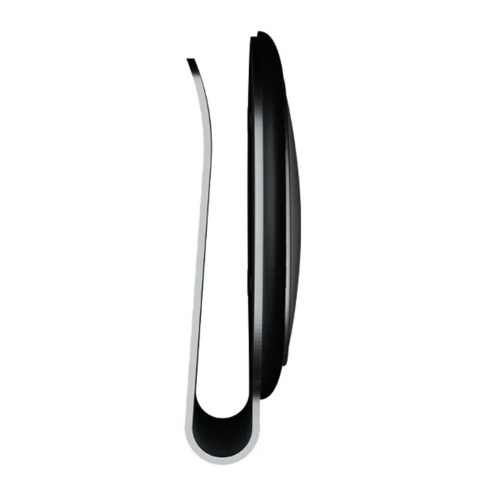 Black and silver hatclip with curved clip design and integrated magnetic base for golf ball markers