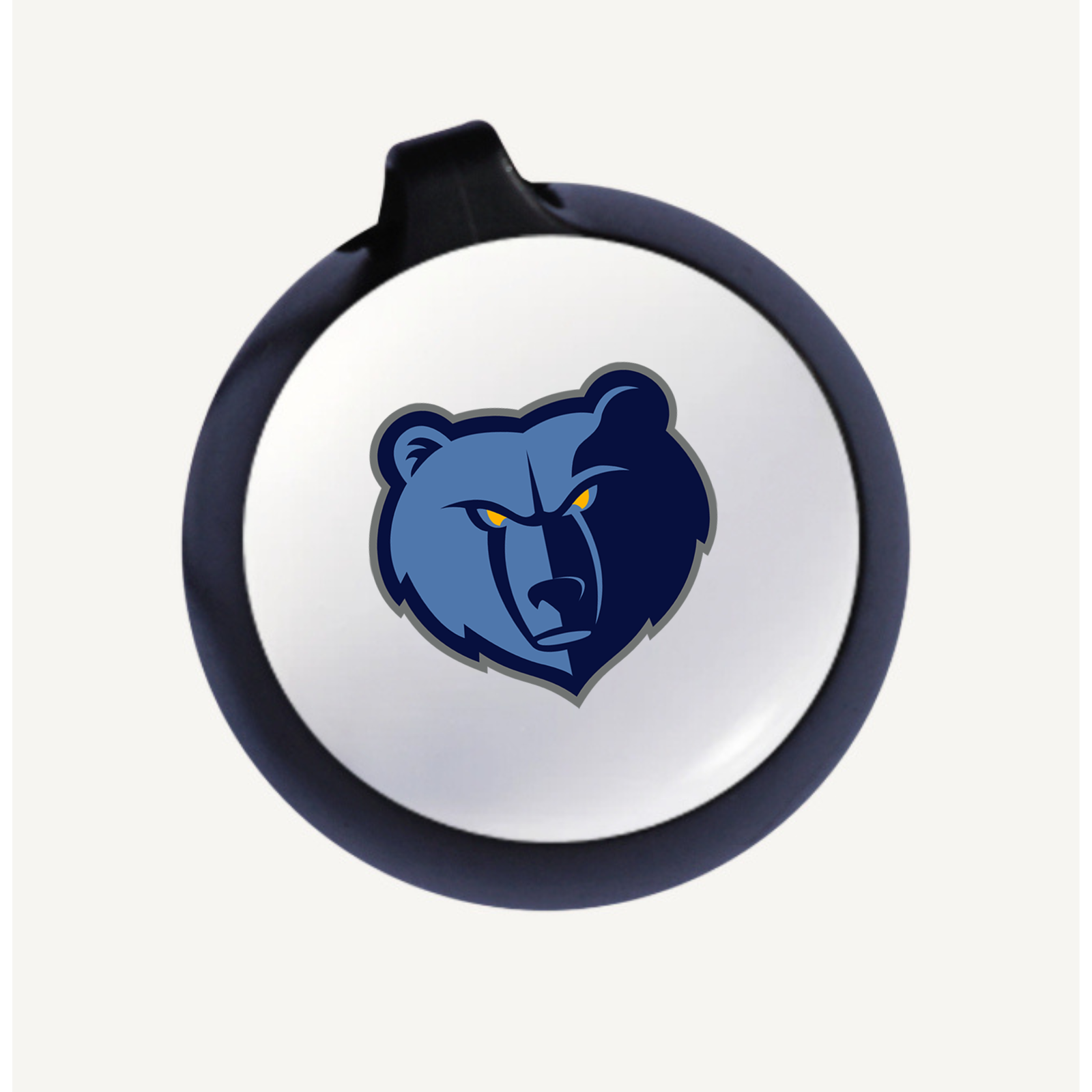 Navy rubberized golf brush with black cap, featuring blue bear head logo centered on white circular face