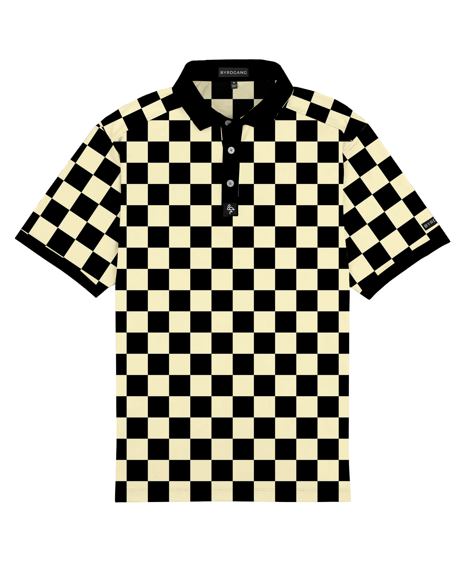 Men’s black-and-white checkerboard polo – retro-inspired, breathable, stretch-performance ready.