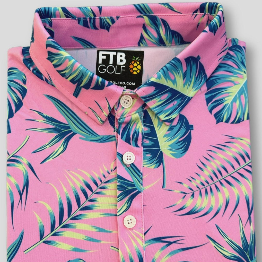 Pink Palm Golf Polo Shirt