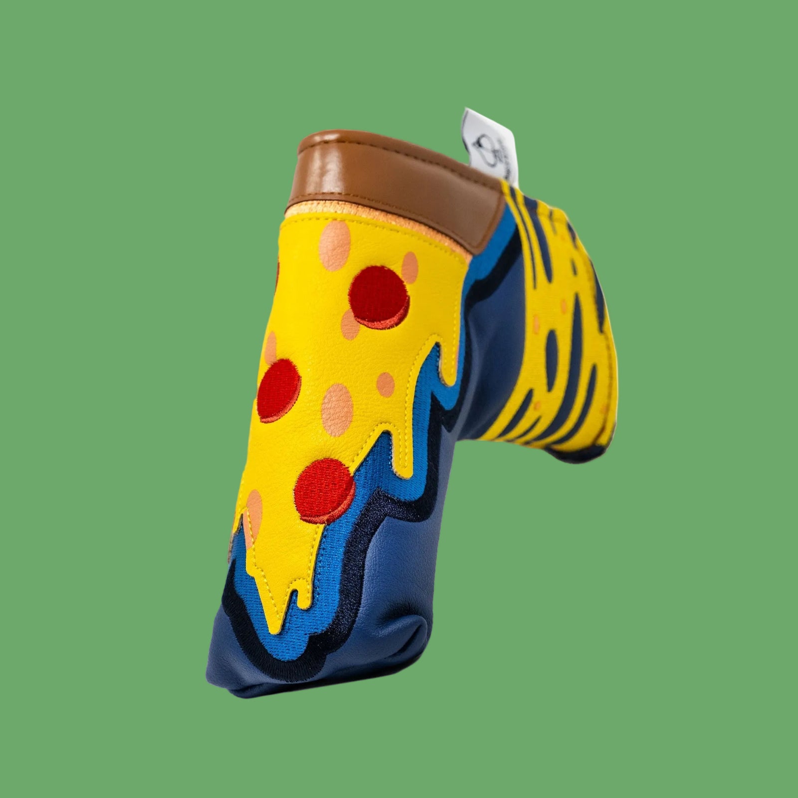 Funny pizza-themed golf putter cover with pepperoni design