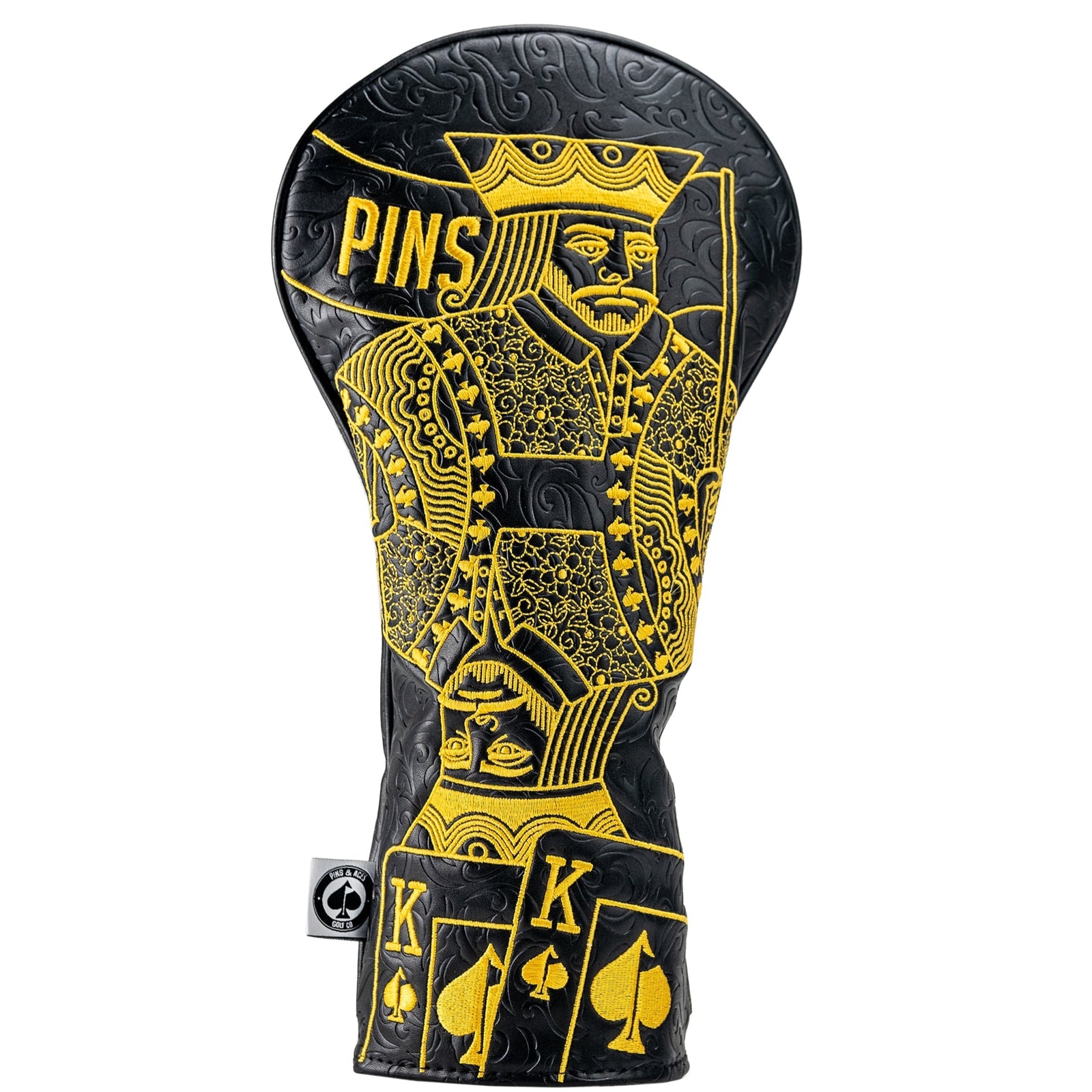 King of Spades golf driver headcover with gold embroidery and playing card design
