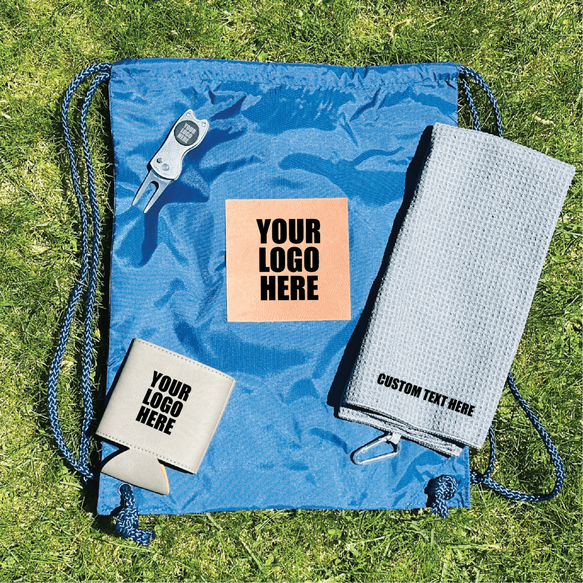 Fairway Swag Bag - Custom Divot Tool, towel, koozie for your Golf Tournament