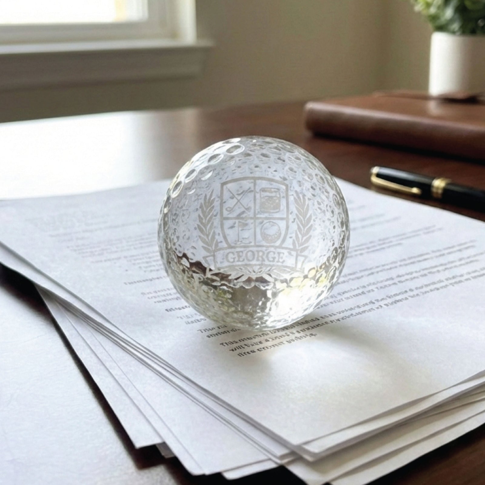 Executive Crystal Golf Ball Paperweight