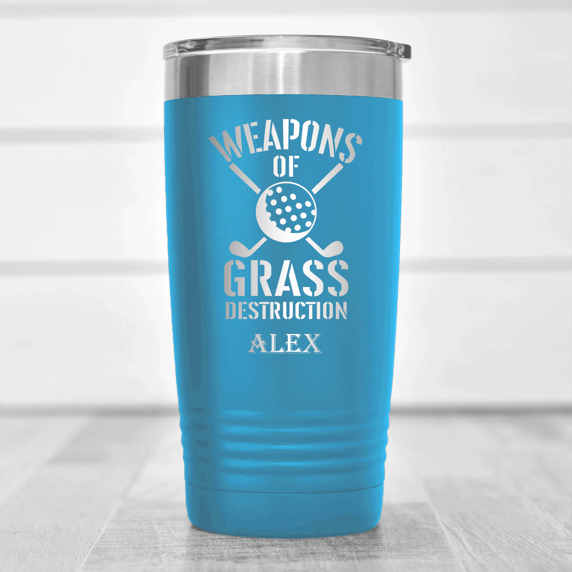 Light Blue Golf Tumbler With Best Weapons Design