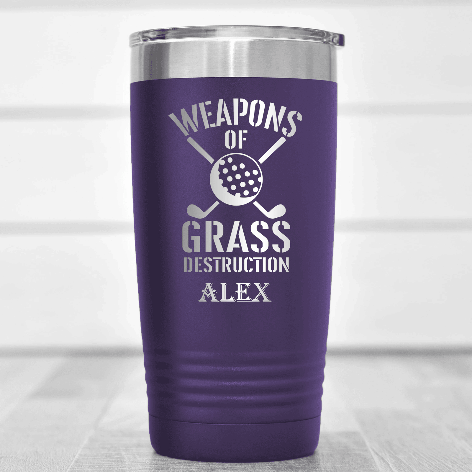 Purple Golf Tumbler With Best Weapons Design