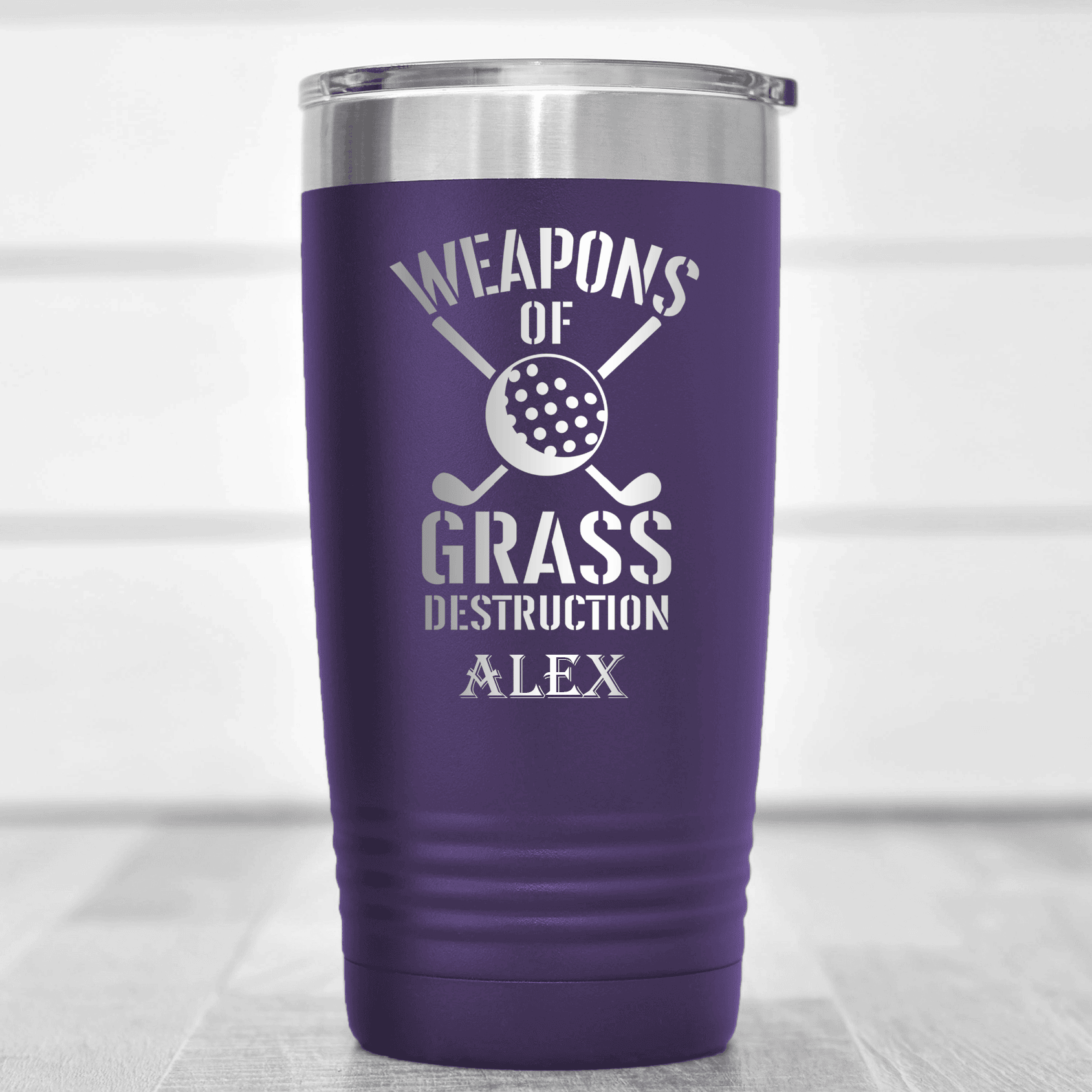Purple Golf Tumbler With Best Weapons Design