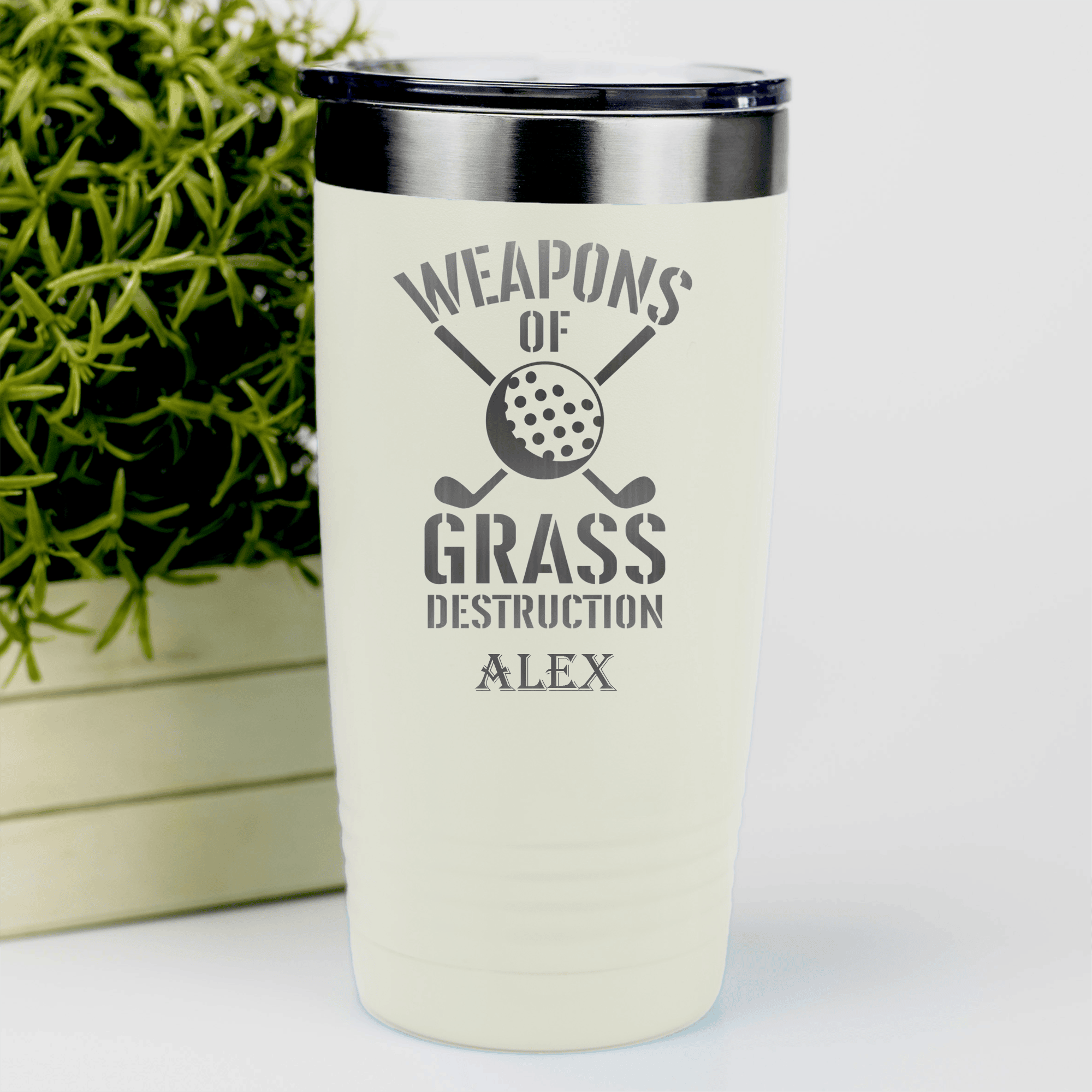 White Golf Tumbler With Best Weapons Design