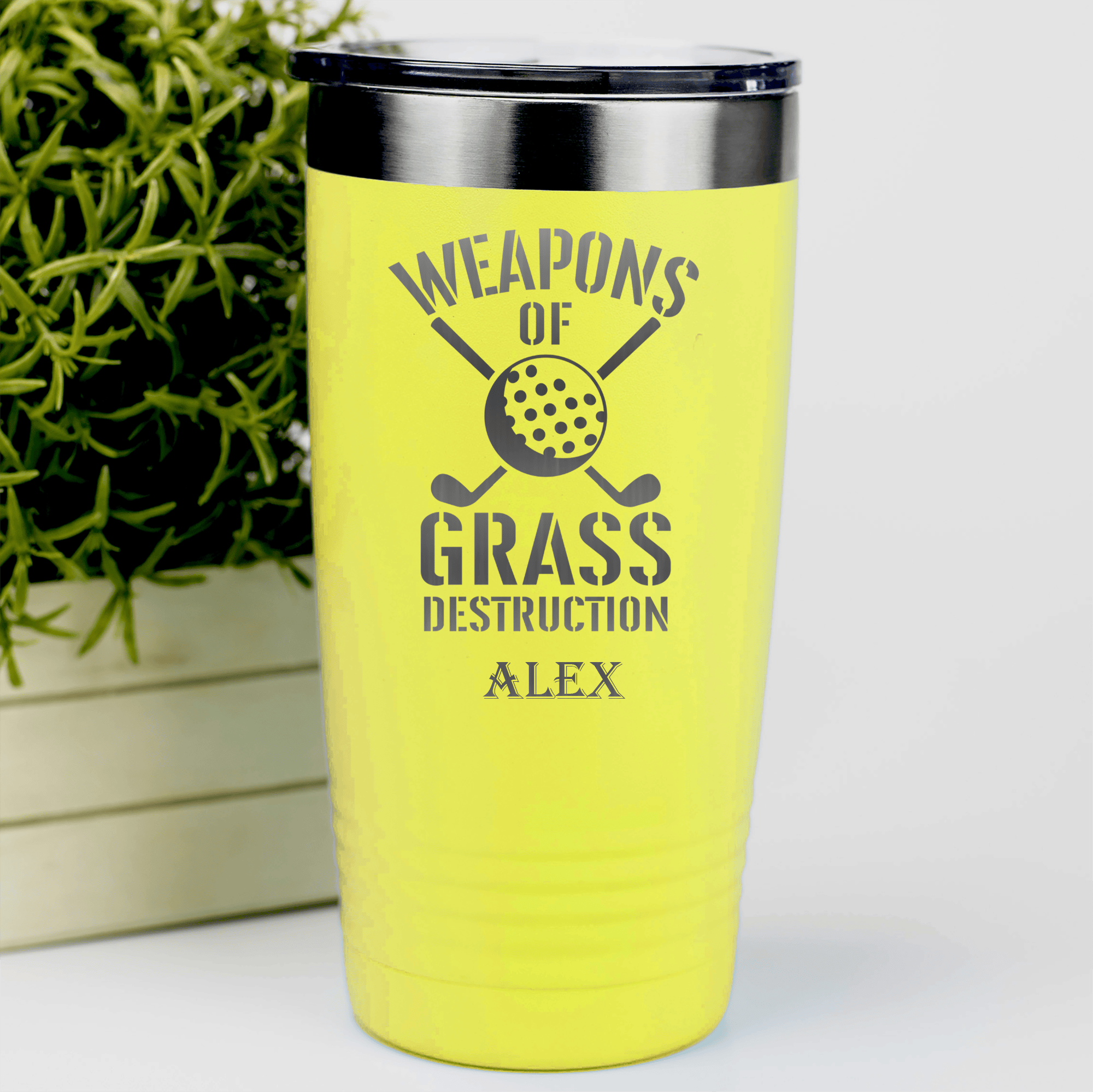 Yellow Golf Tumbler With Best Weapons Design