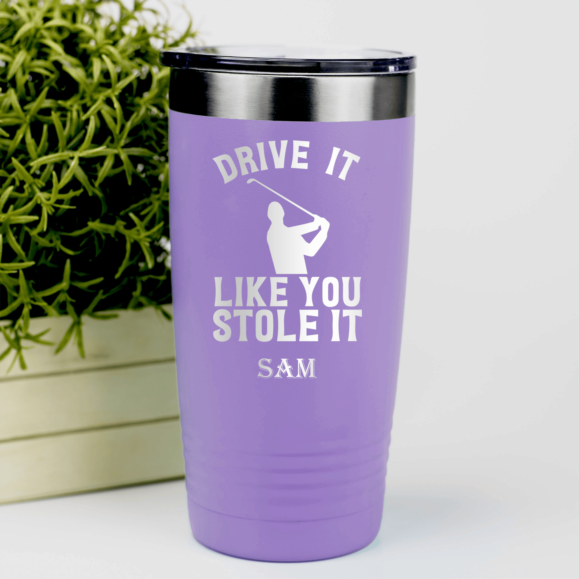 Light Purple Golf Tumbler With Drive Like You Stole Design