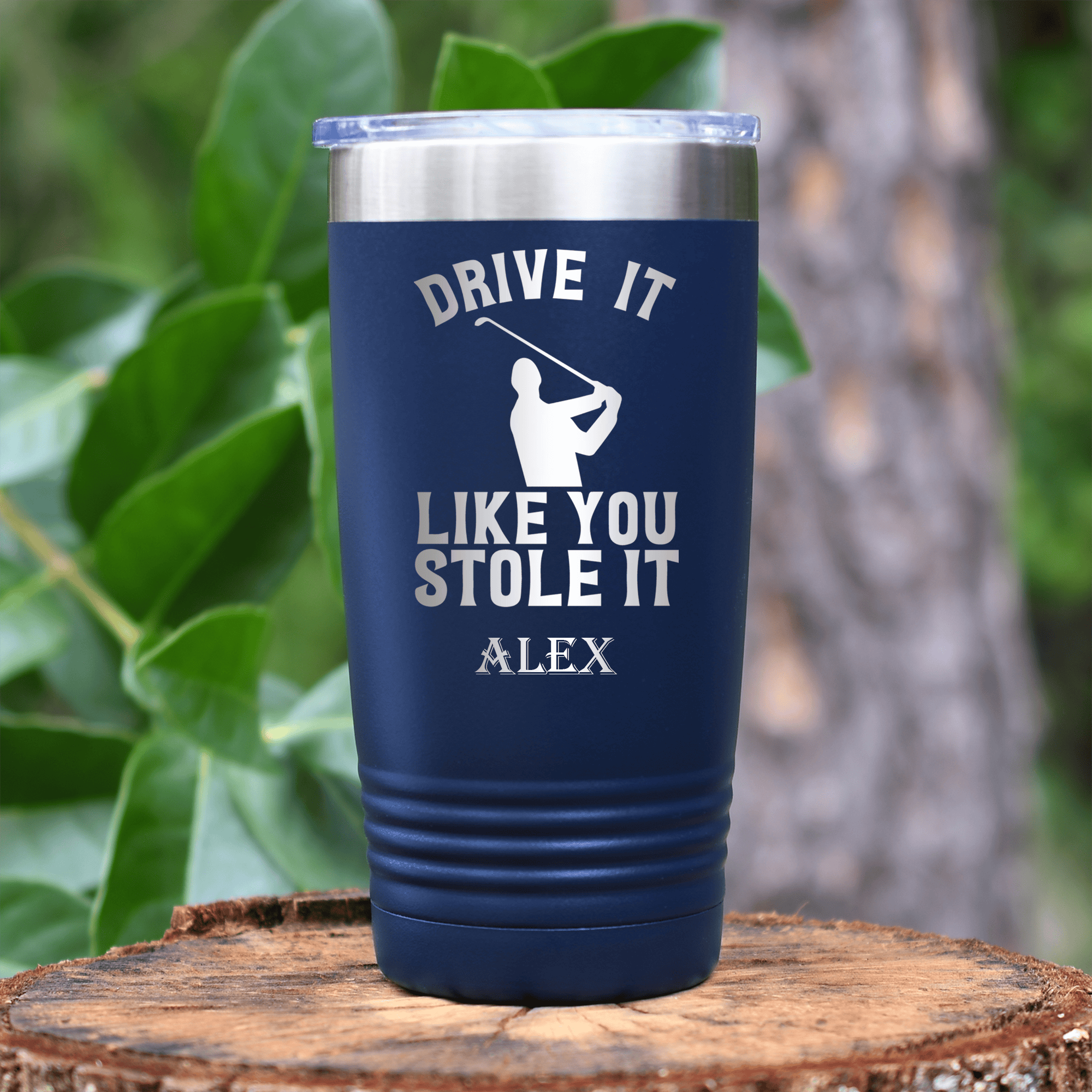 Navy Golf Tumbler With Drive Like You Stole Design