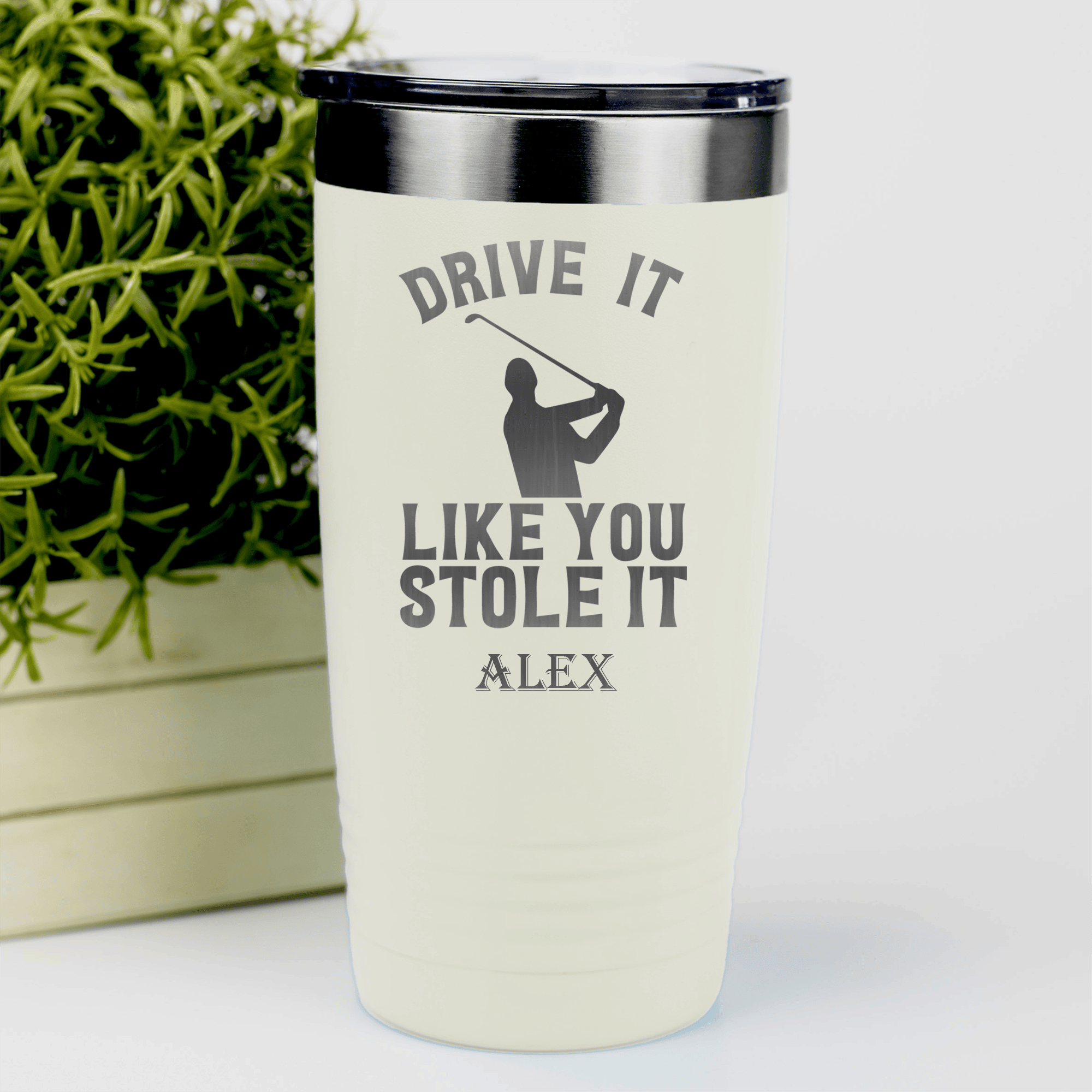 White Golf Tumbler With Drive Like You Stole Design