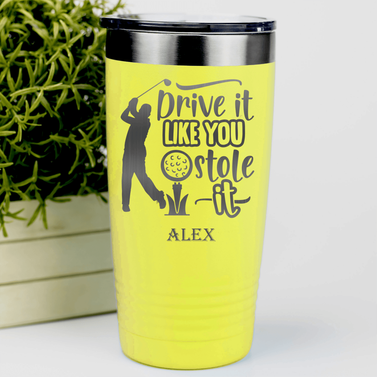 Yellow Golf Tumbler With Golf Thief Design