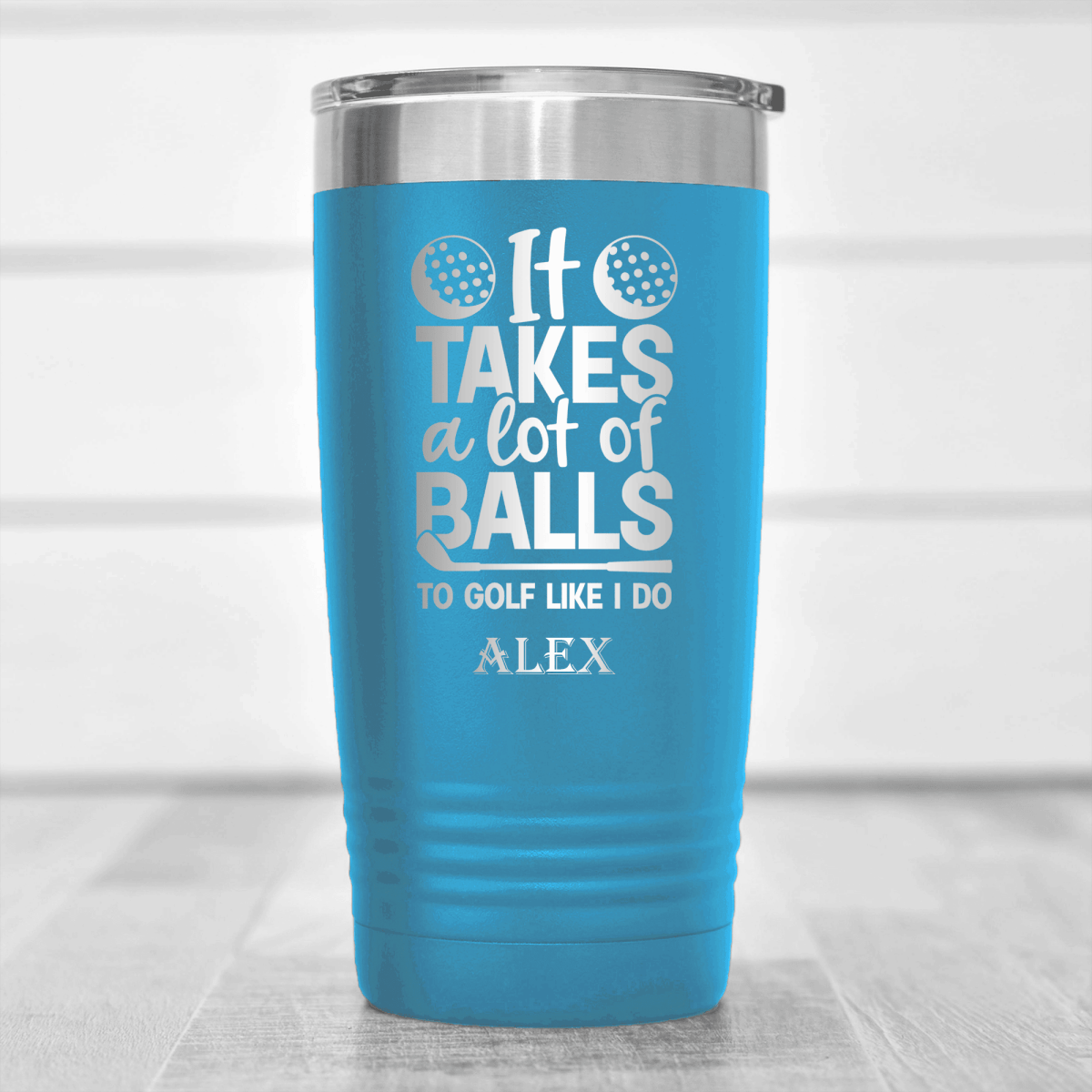 Light Blue Golf Tumbler With Golfing Takes Balls Design