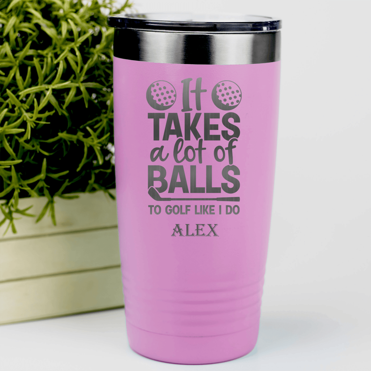 Pink Golf Tumbler With Golfing Takes Balls Design