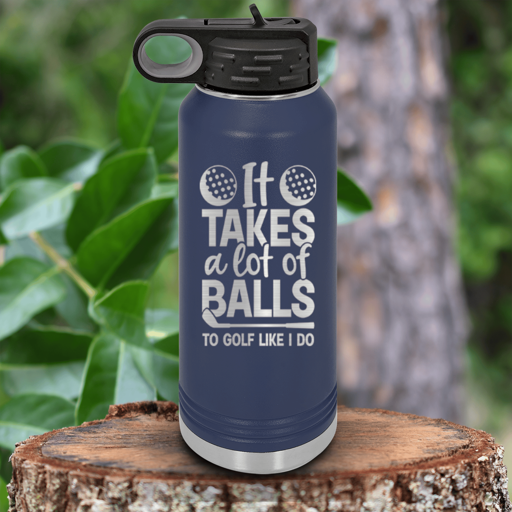 Navy golf water bottle Golfing Takes Balls