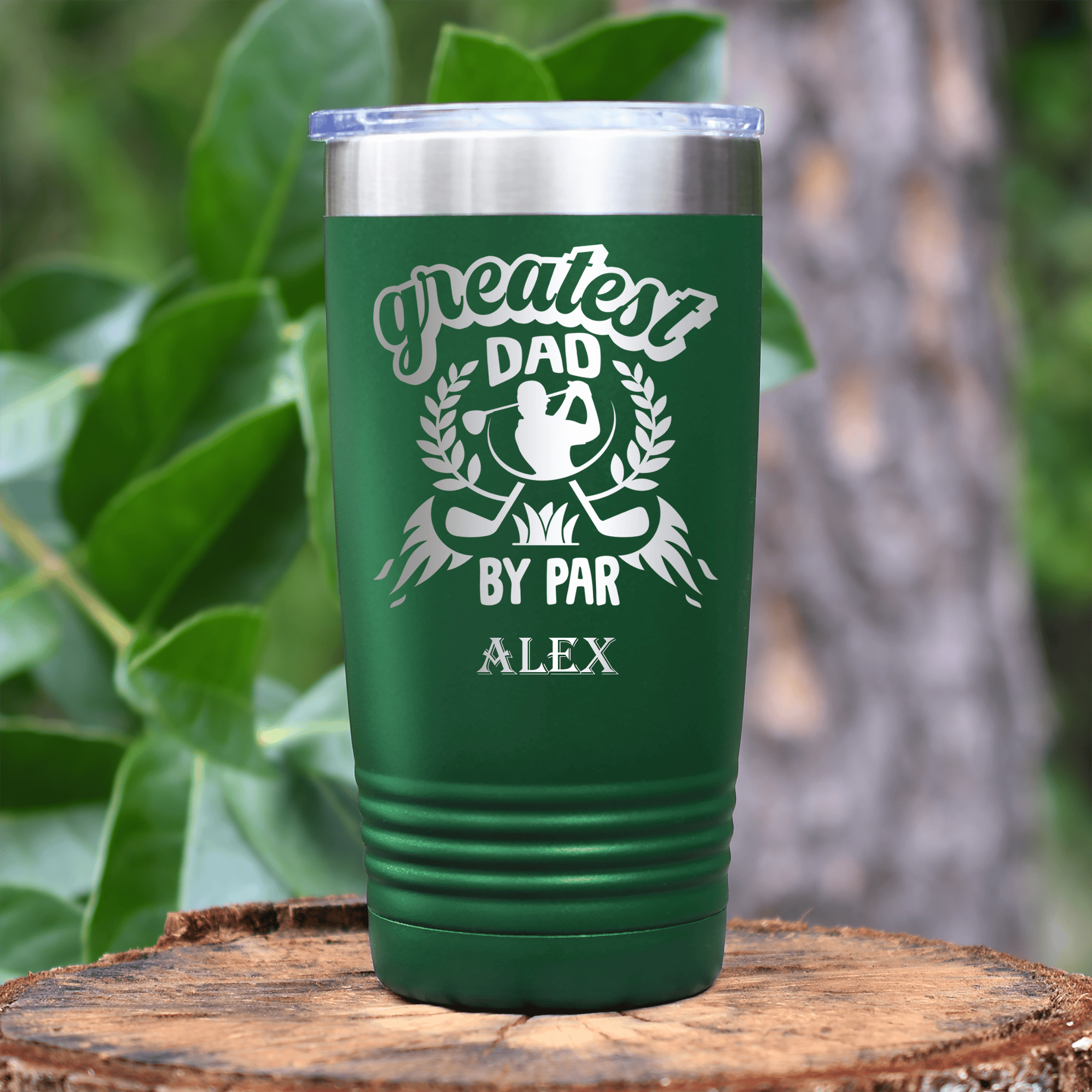 Green Golf Tumbler With Greatest Dad By Par Design