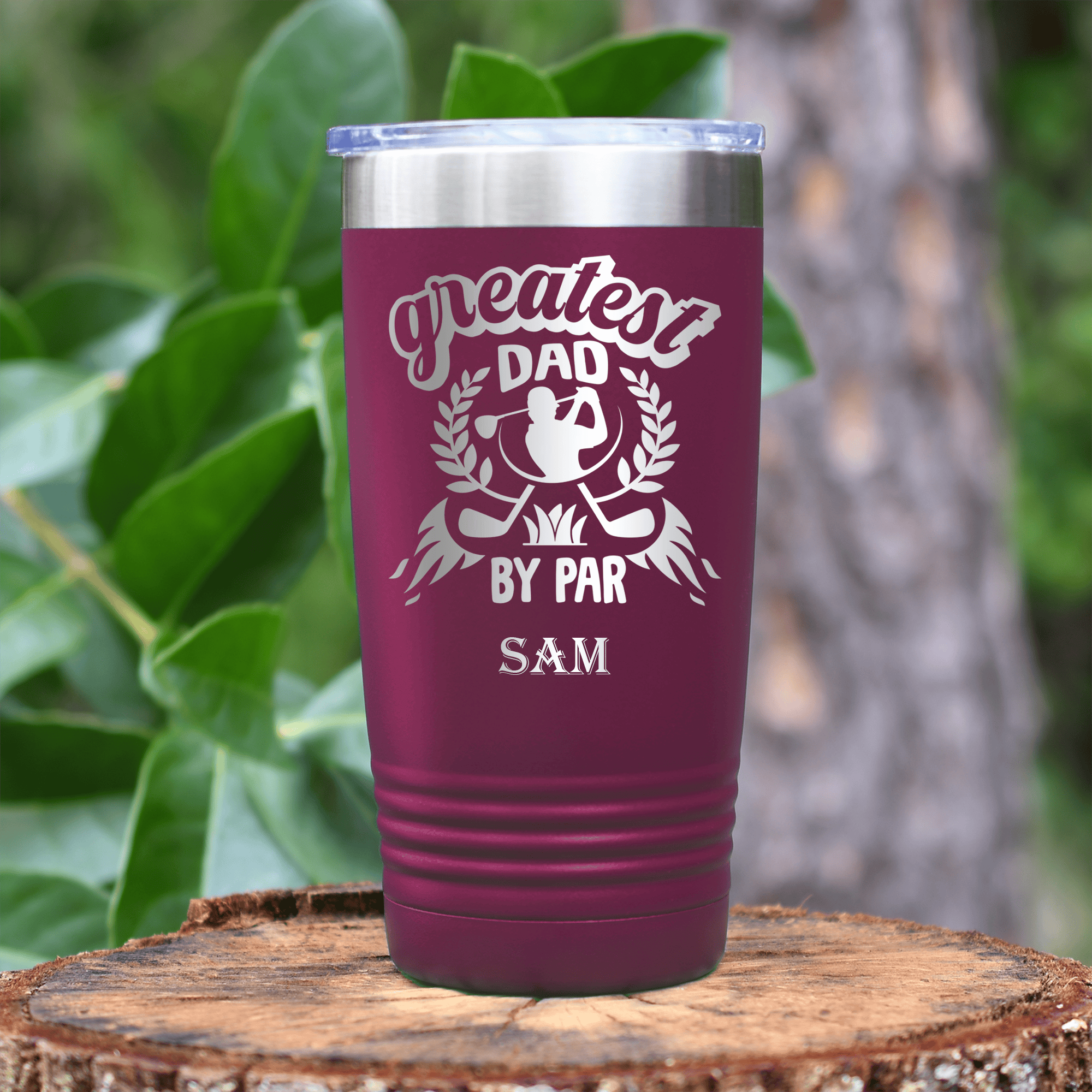 Maroon Golf Tumbler With Greatest Dad By Par Design