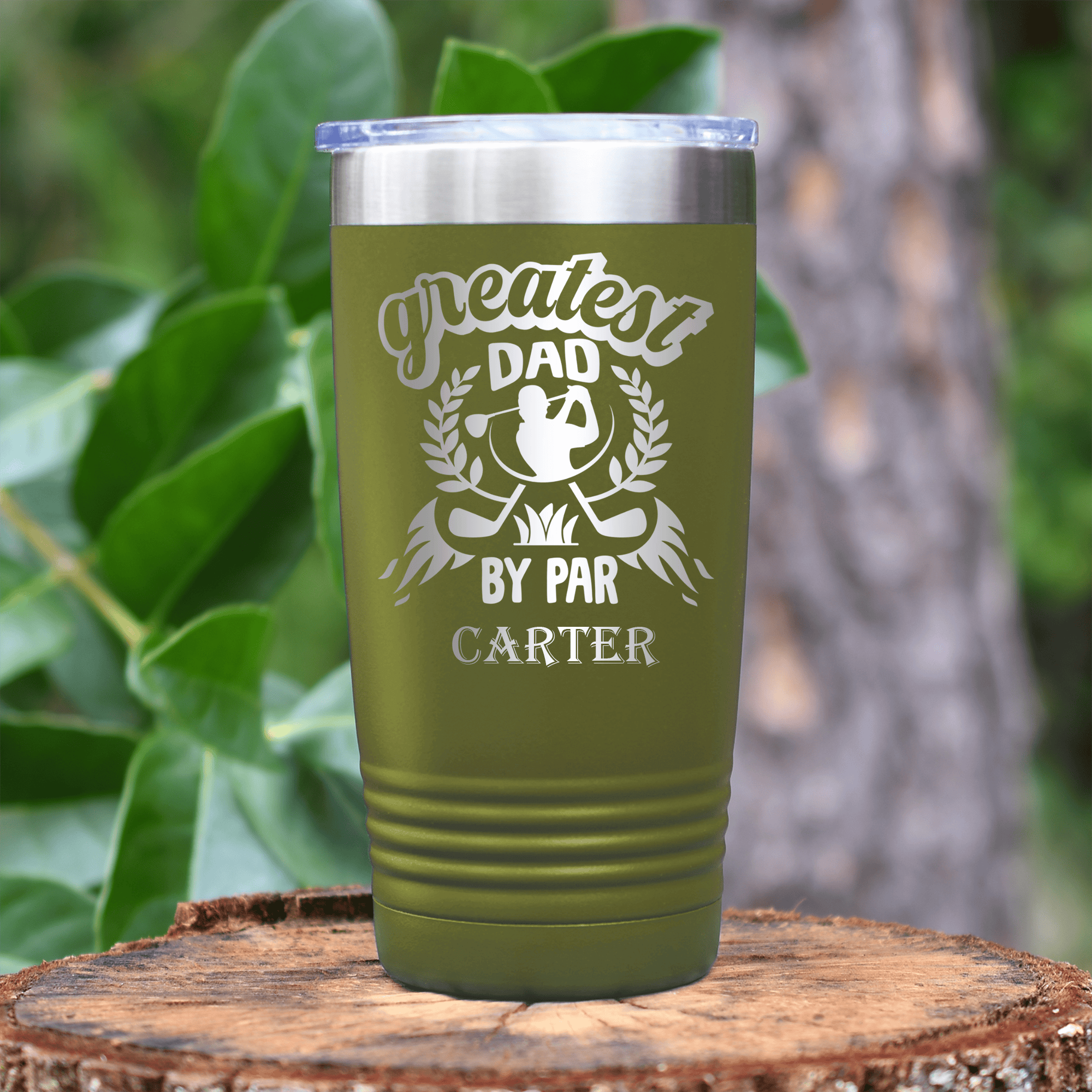 Military Green Golf Tumbler With Greatest Dad By Par Design