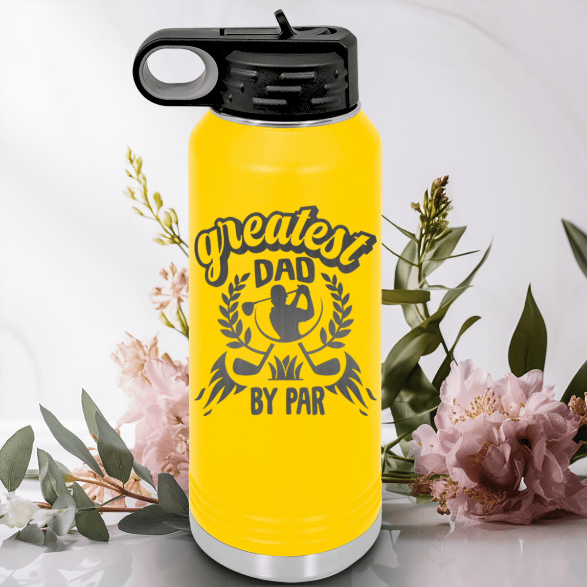 Yellow golf water bottle Greatest Dad By Par