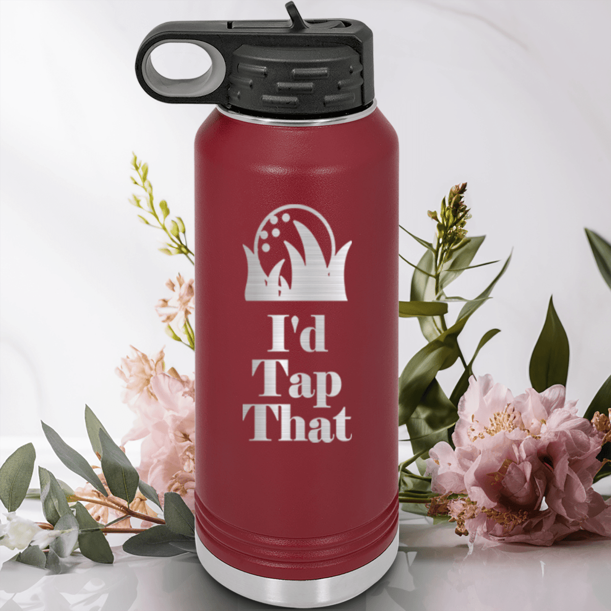 Maroon golf water bottle Id Tap That
