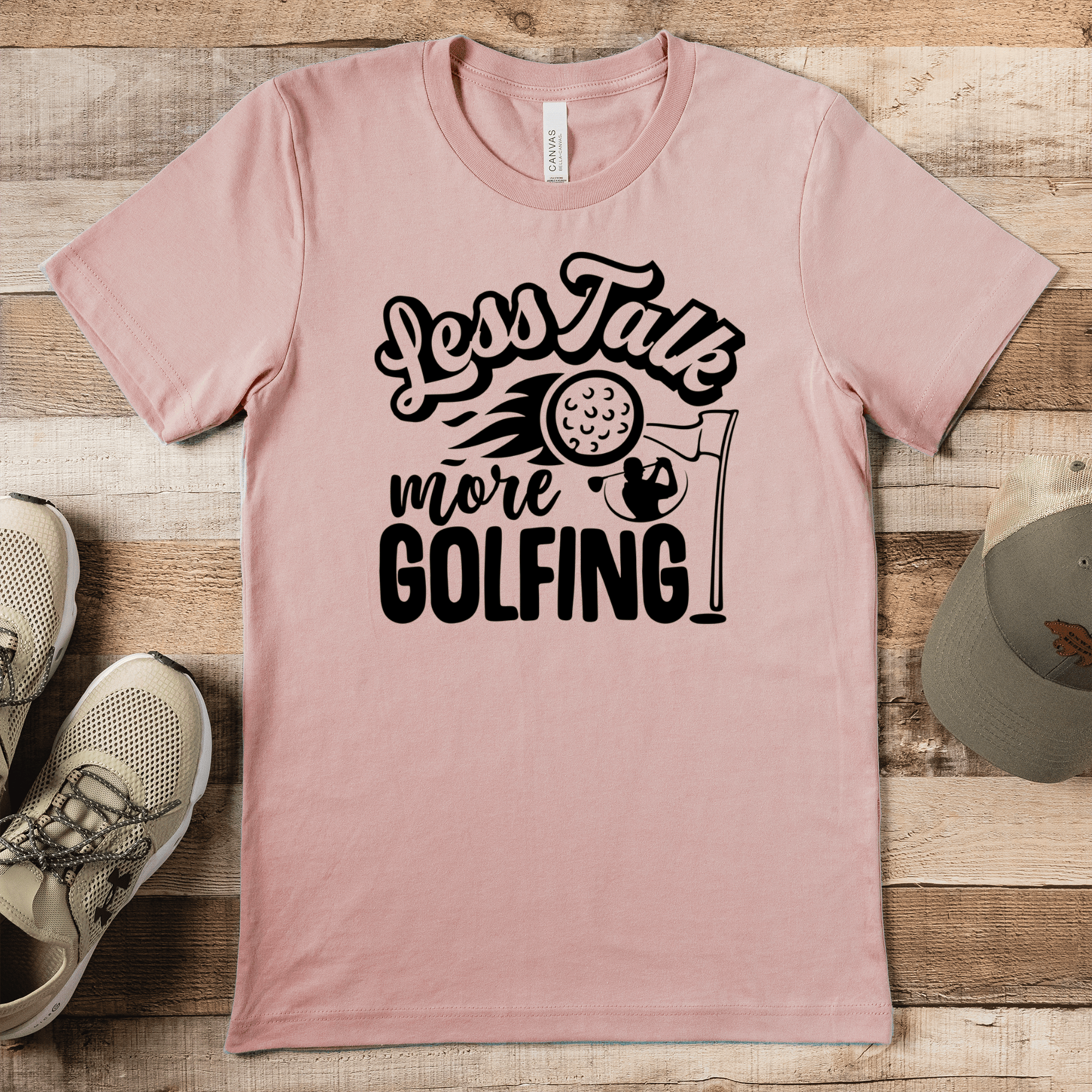 Heather Peach Mens T-Shirt With Less Talk More Golf Design