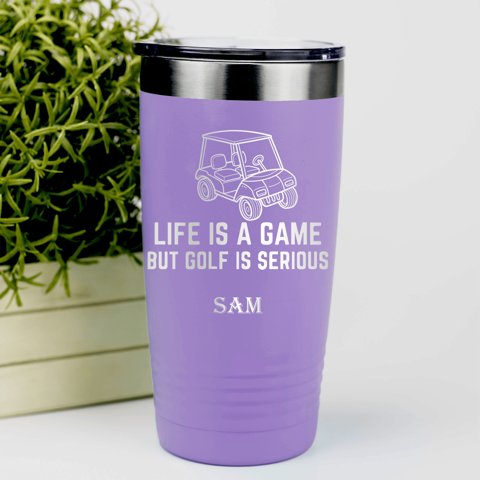 Light Purple Golf Tumbler With Life Is A Game Design