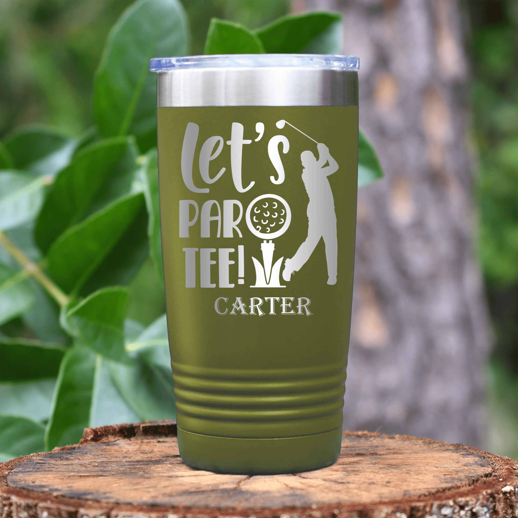 Military Green Golf Tumbler With Par Tee Time Design