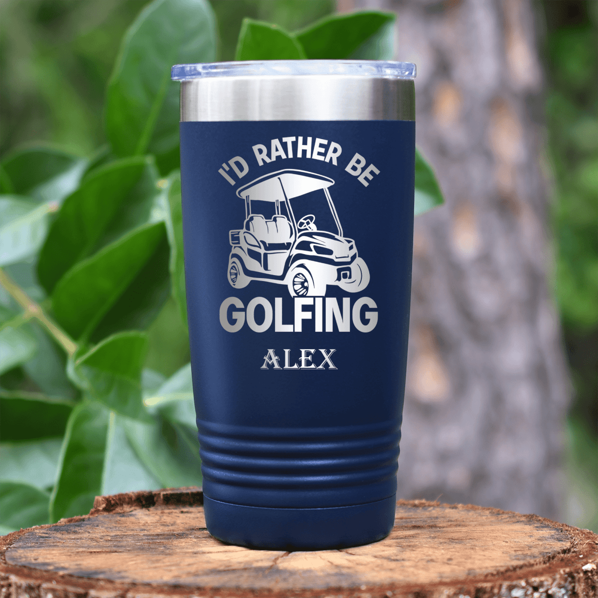 Navy Golf Tumbler With Rather Be Golfin Design