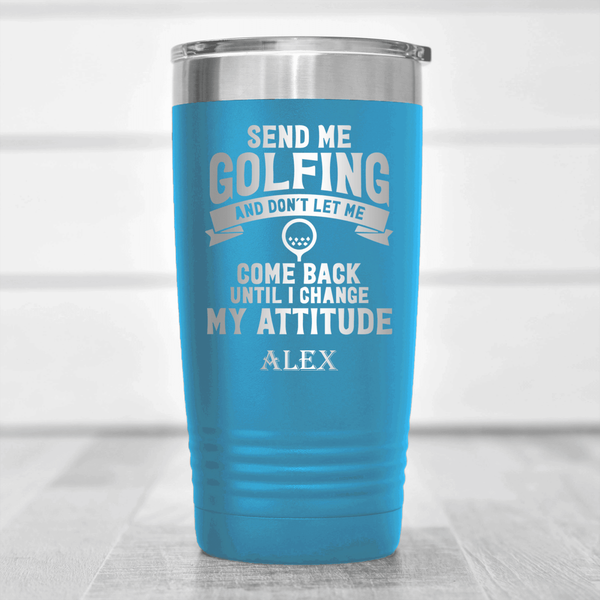 Light Blue Golf Tumbler With Send Me Golfing Design