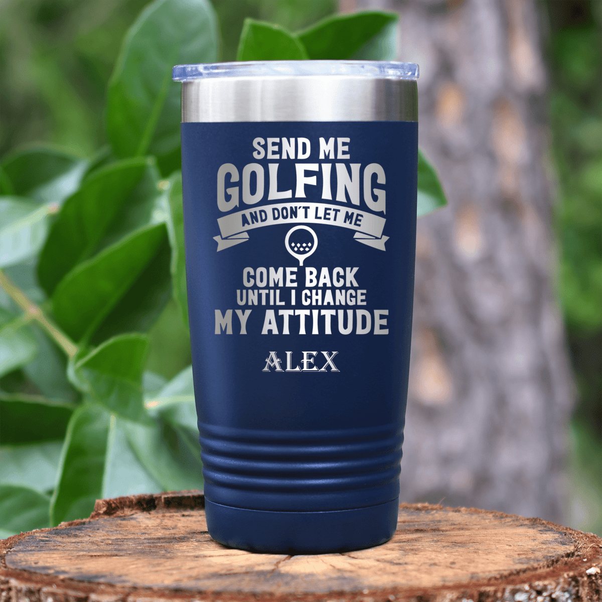 Navy Golf Tumbler With Send Me Golfing Design