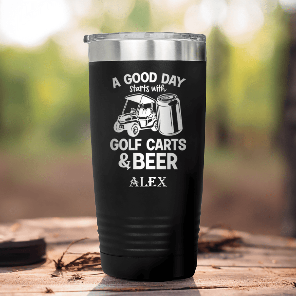 Black Golf Tumbler With Sip And Swing Design