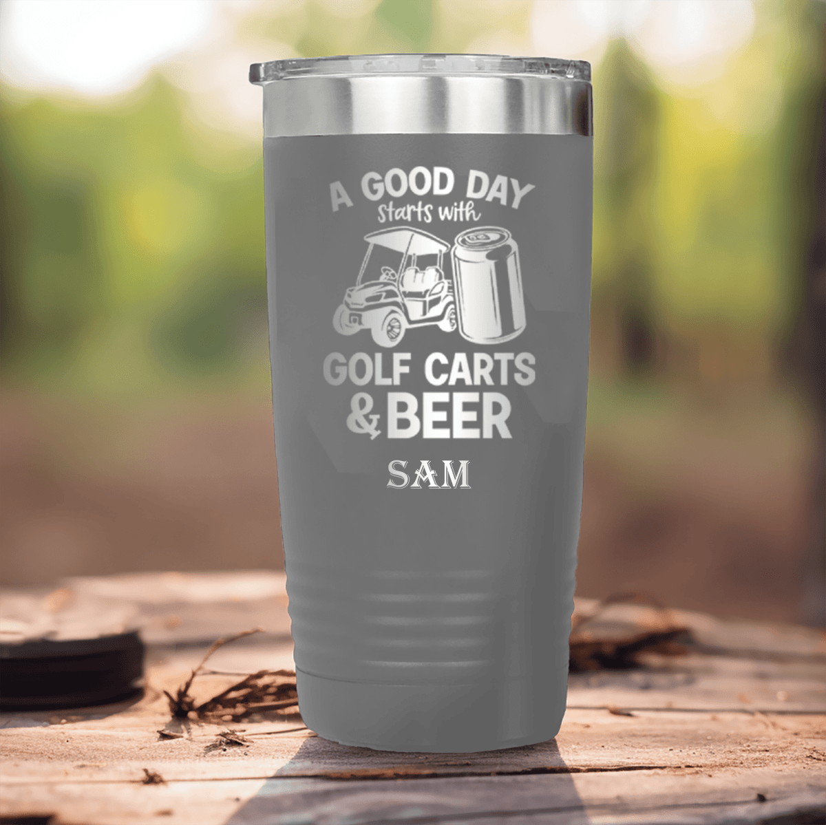Grey Golf Tumbler With Sip And Swing Design