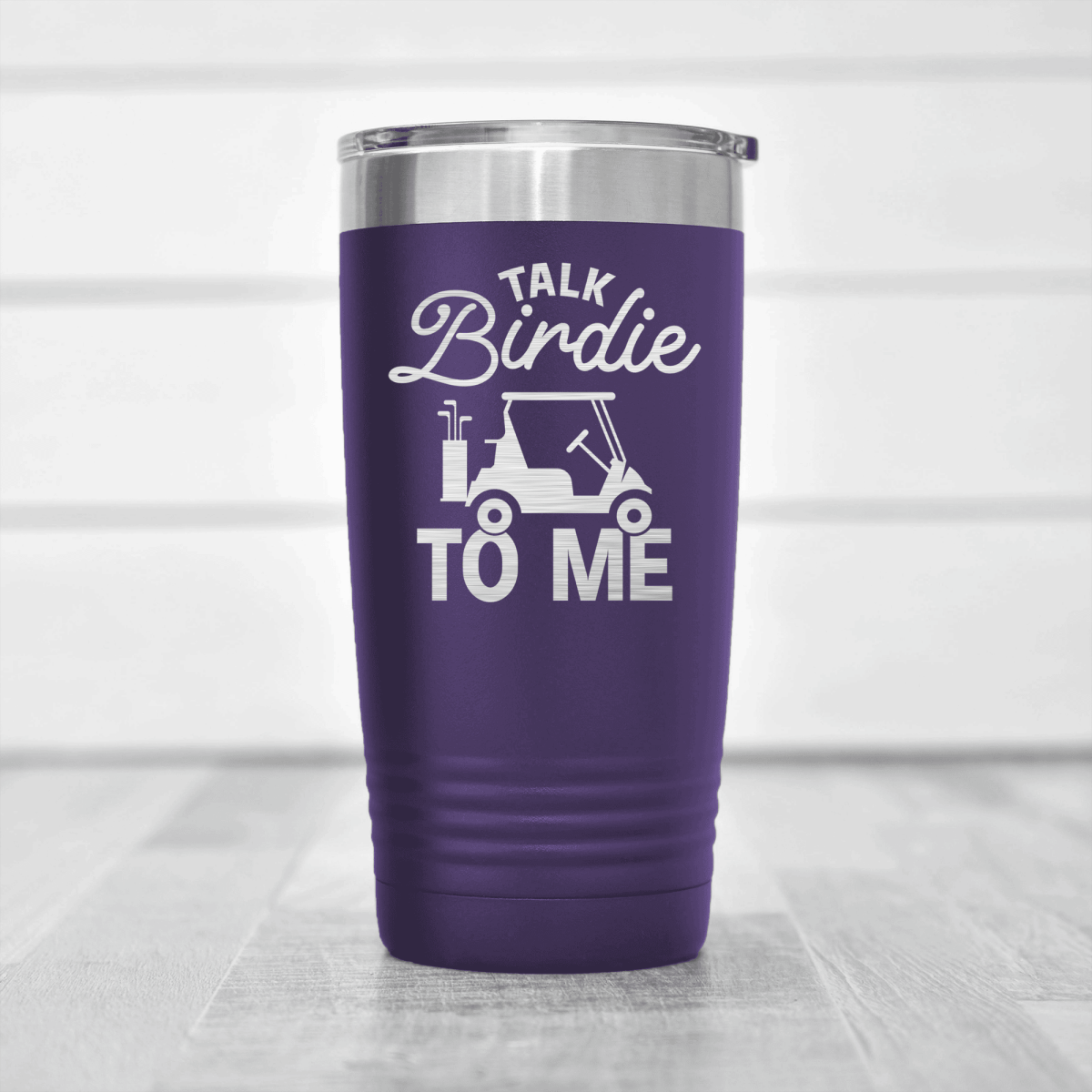 Purple golf tumbler Talk Birdie To Me