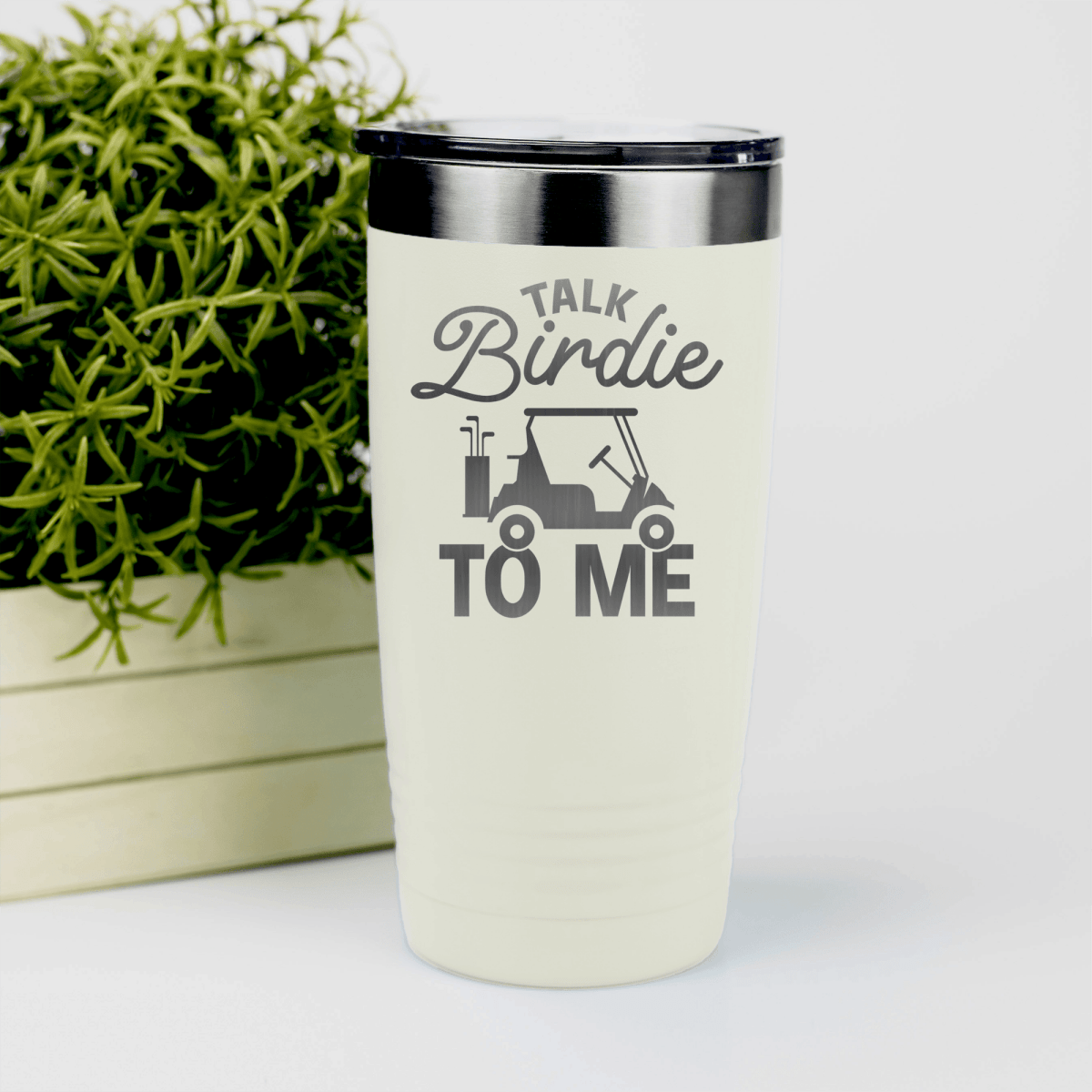White golf tumbler Talk Birdie To Me