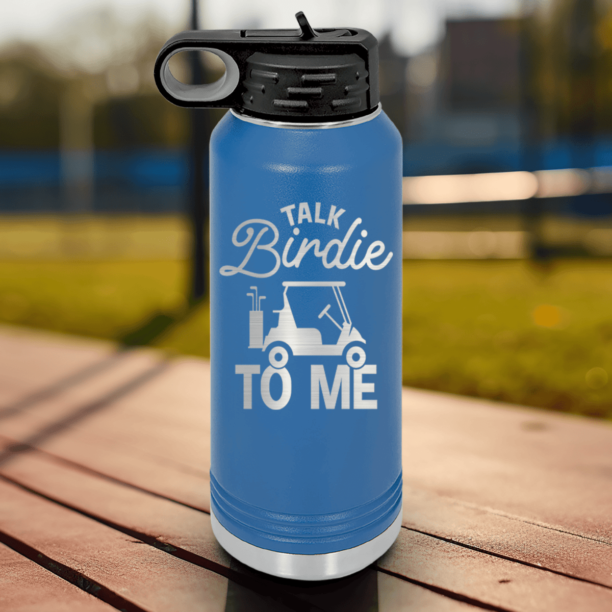 Blue golf water bottle Talk Birdie To Me