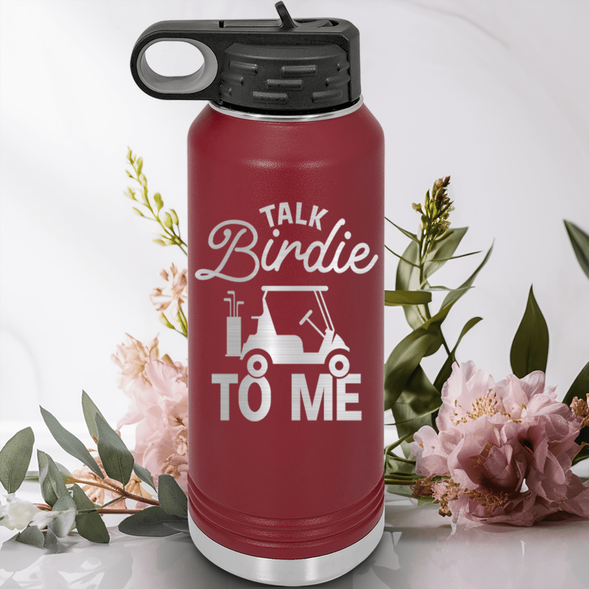 Maroon golf water bottle Talk Birdie To Me