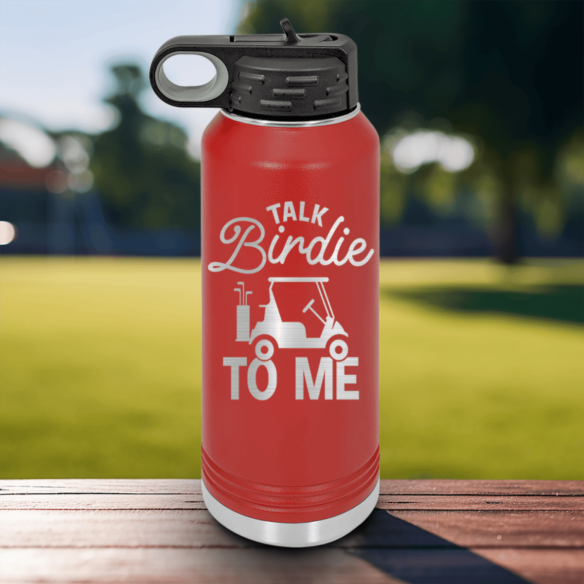 Red golf water bottle Talk Birdie To Me