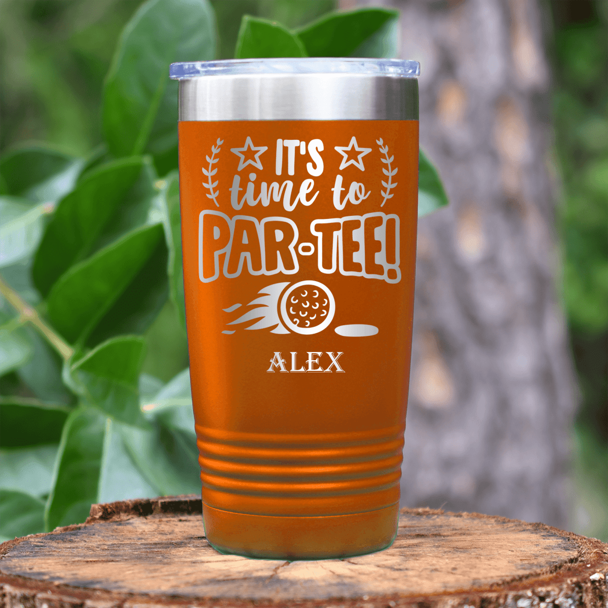 Orange Golf Tumbler With Time To Par Tee Design
