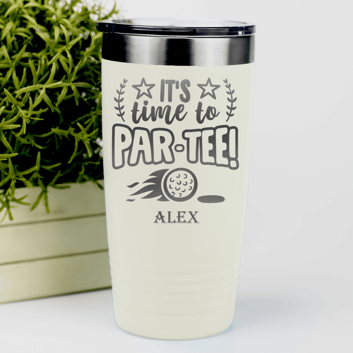 White Golf Tumbler With Time To Par Tee Design
