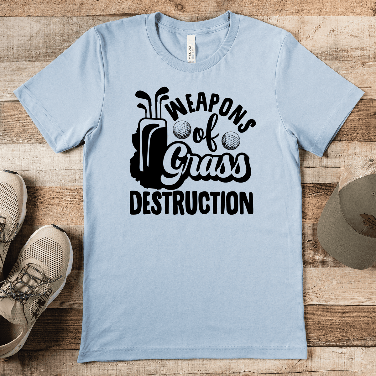 Light Blue Mens T-Shirt With Weapons Of Grass Destruction Design