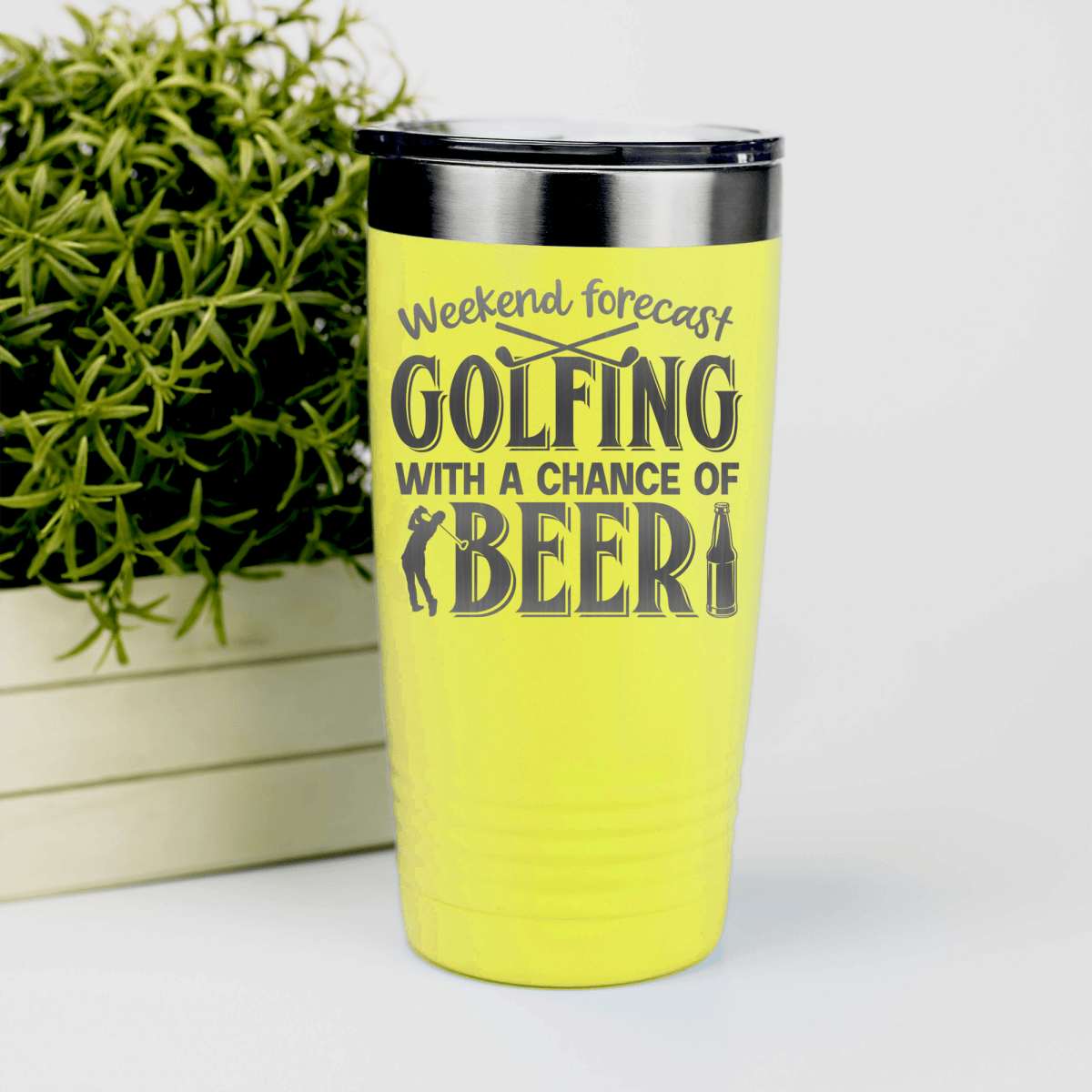 Yellow golf tumbler Weekend Forecast Golfing