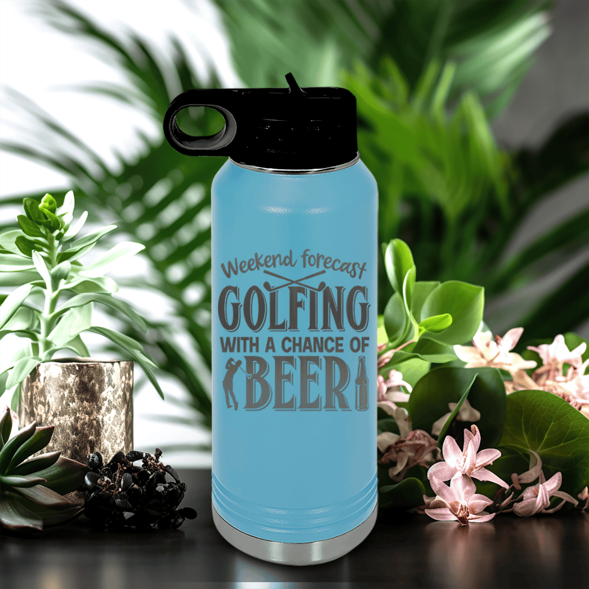 Light Blue golf water bottle Weekend Forecast Golfing