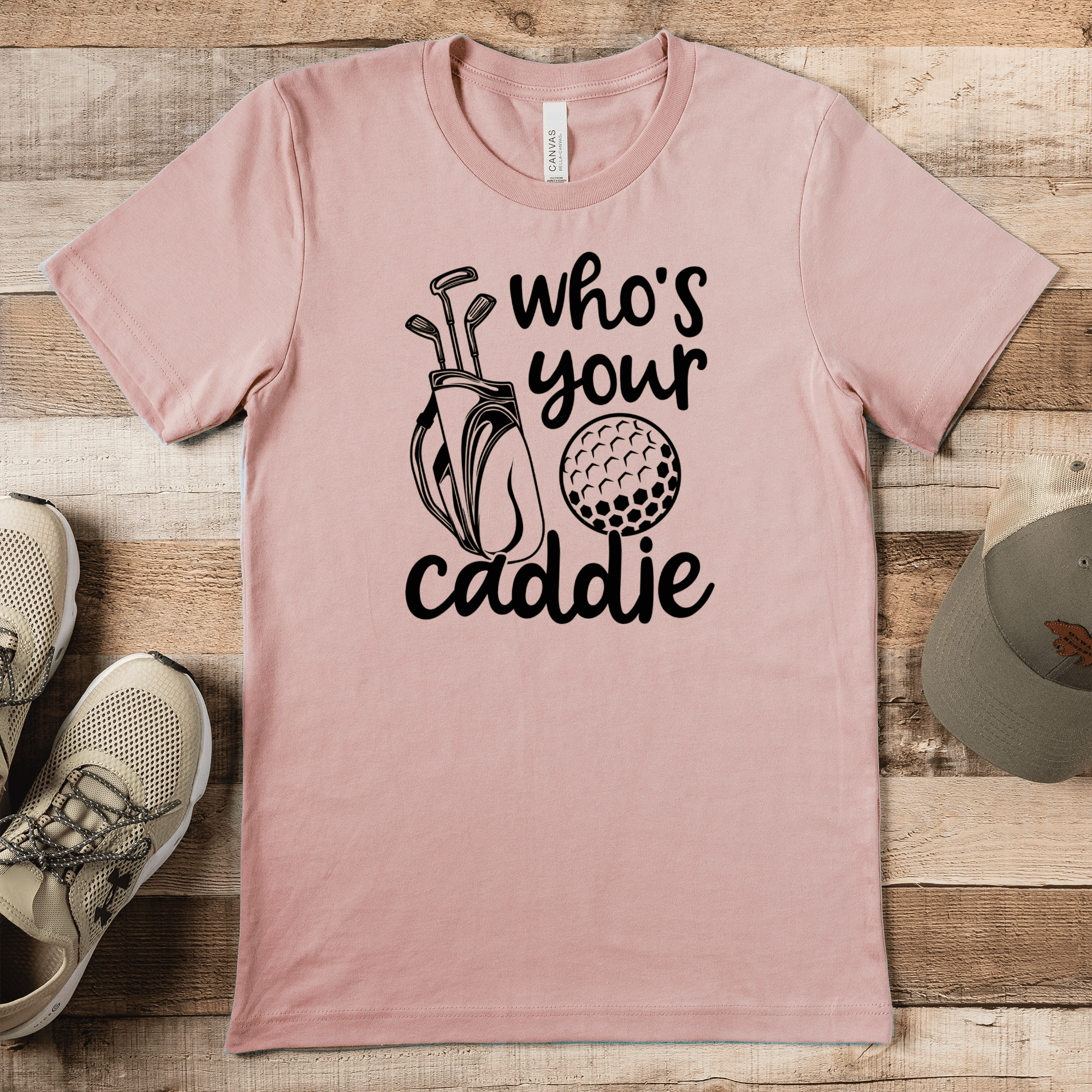 Heather Peach Mens T-Shirt With Whos Your Caddie Design