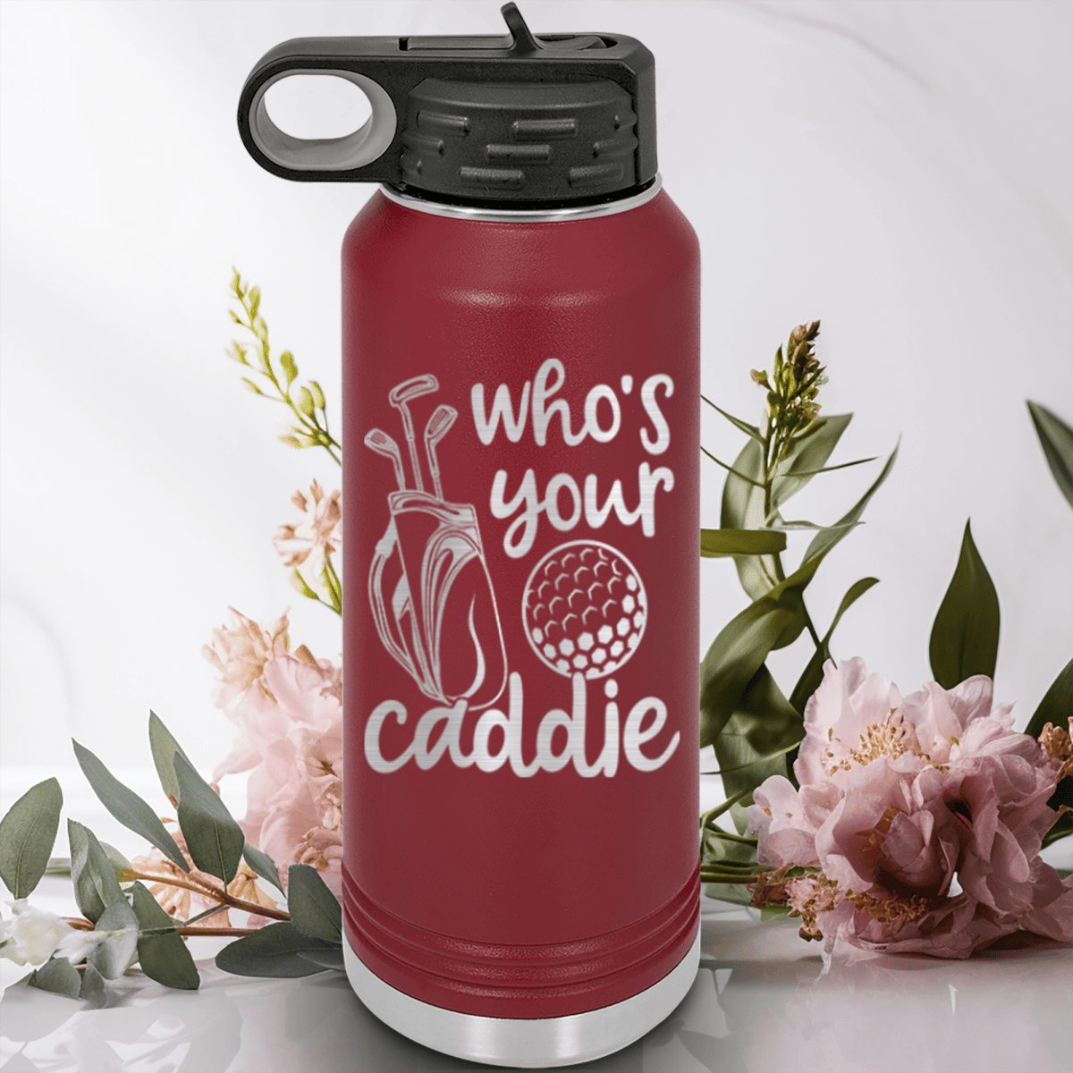 Maroon golf water bottle Whos Your Caddie