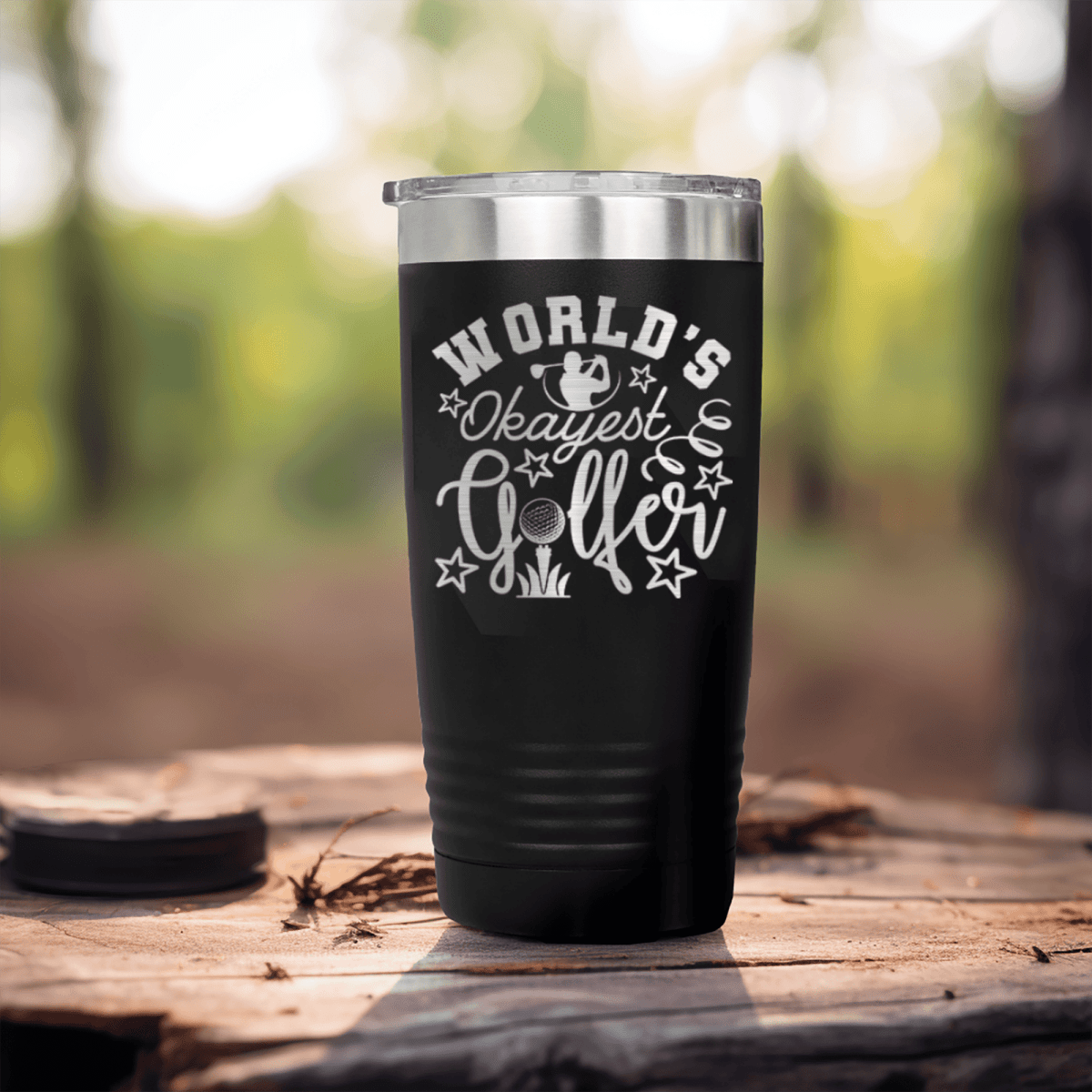 Black golf tumbler Worlds Kinda Good Gofler