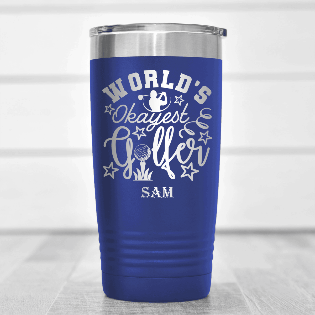 Blue Golf Tumbler With Worlds Kinda Good Gofler Design